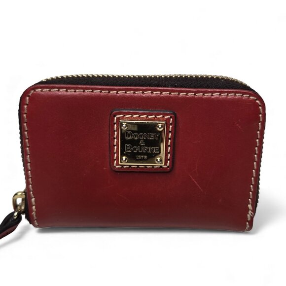 Dooney & Bourke Mini Leather Zip Around Coin Pouch Gold Accent - Picture 1 of 7